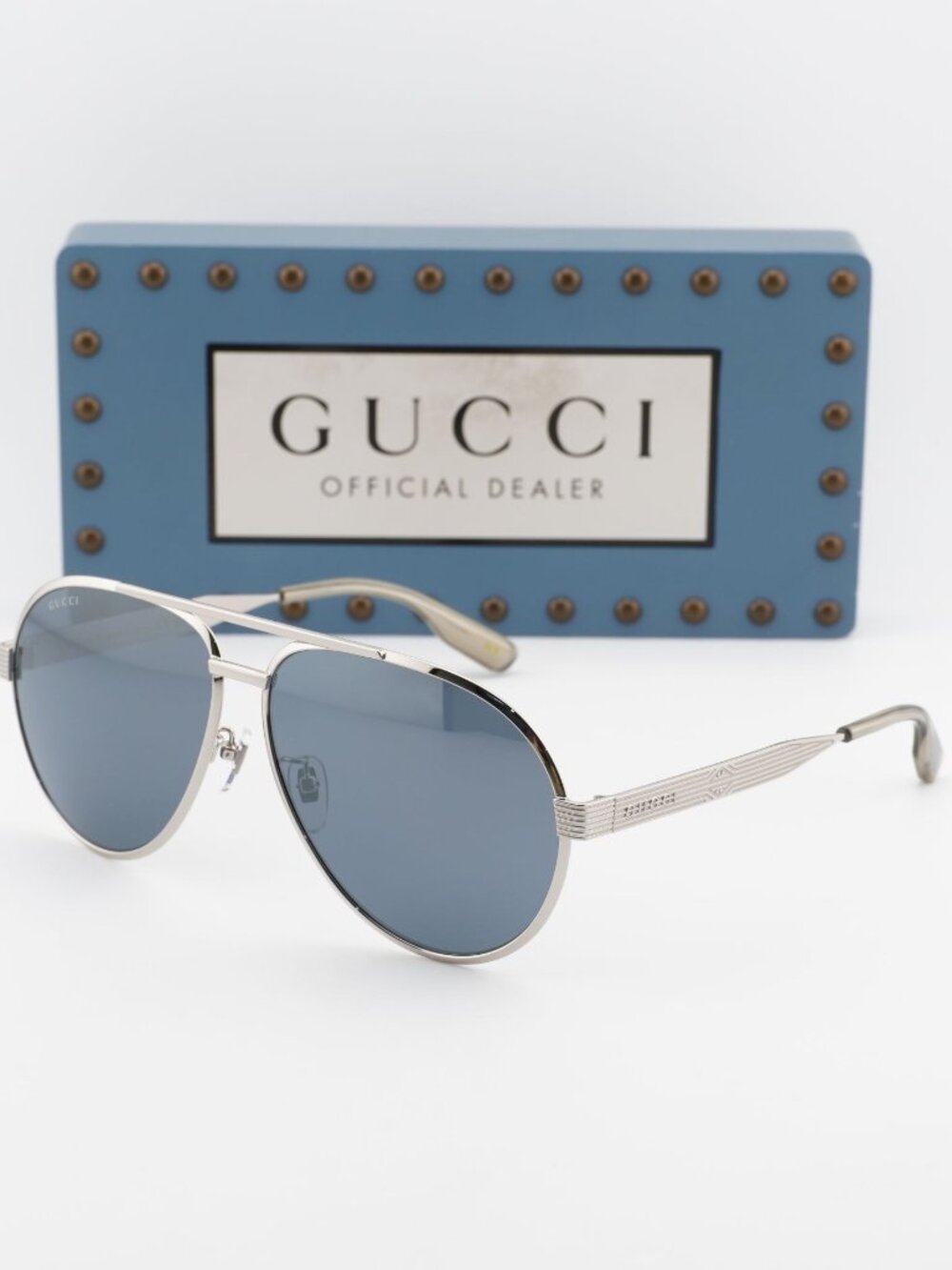 Gucci GG1513S 003 Aviator Sunglasses - Silver\Smoke with Silver Mirror